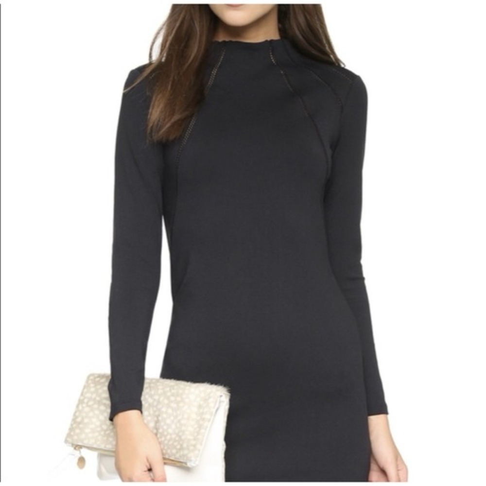 David Lerner Sleek Black Funnel Neck Bodycon Dress‎ Size S